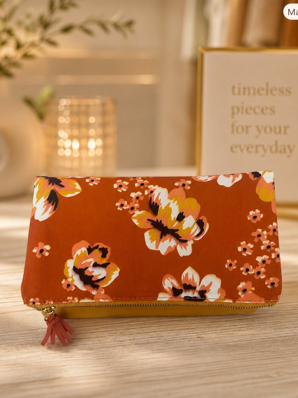 Rachel Palley Orange Floral Fold over Clutch Pouch NWOT